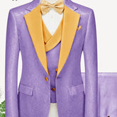 Formal Paisley Tuxedos Groom Wedding Wear White Blazer Pants Waistcoat with Gold Lapel Gentle Men Party Prom Suits